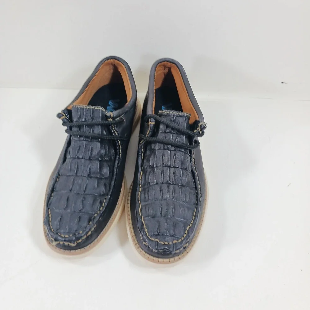 Vaccari Mens Navy Blue Goat Leather Exotic Moc Toe Driving Loafers Size‎ 11